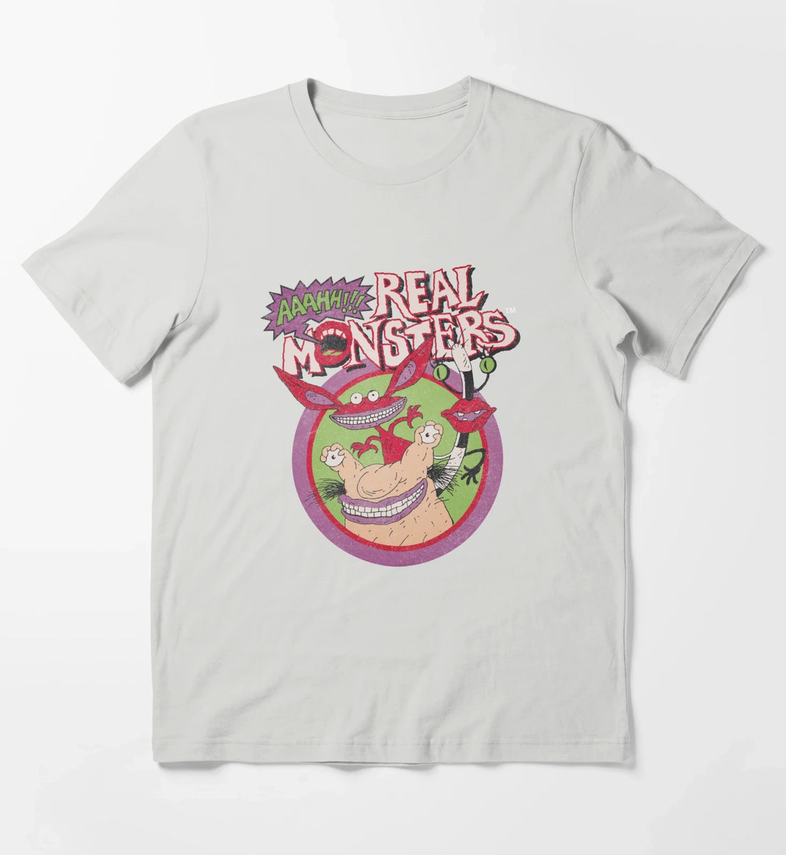 Aaahh Real Monsters Group Shot Classic Retro Logo T-Shirt Light Grey