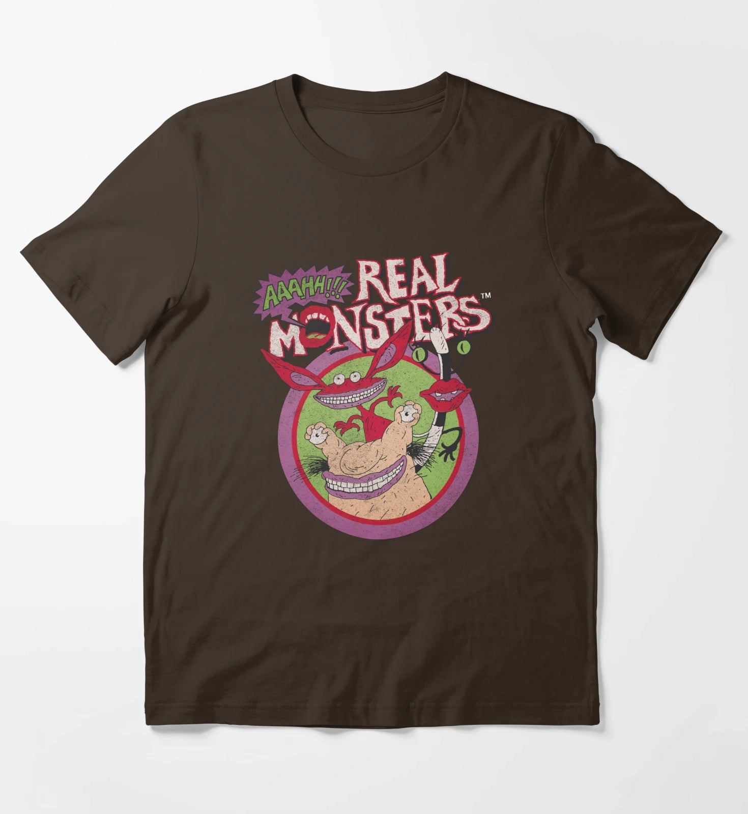 Aaahh Real Monsters Group Shot Classic Retro Logo T-Shirt Brown