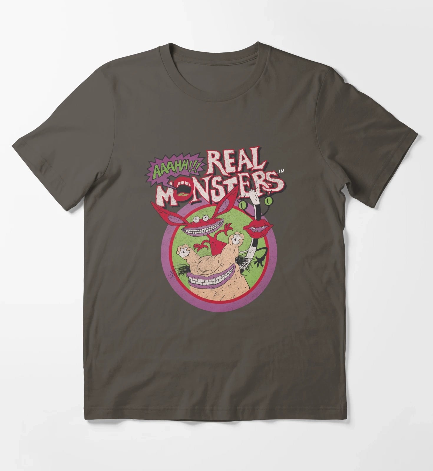 Aaahh Real Monsters Group Shot Classic Retro Logo T-Shirt Dark Grey
