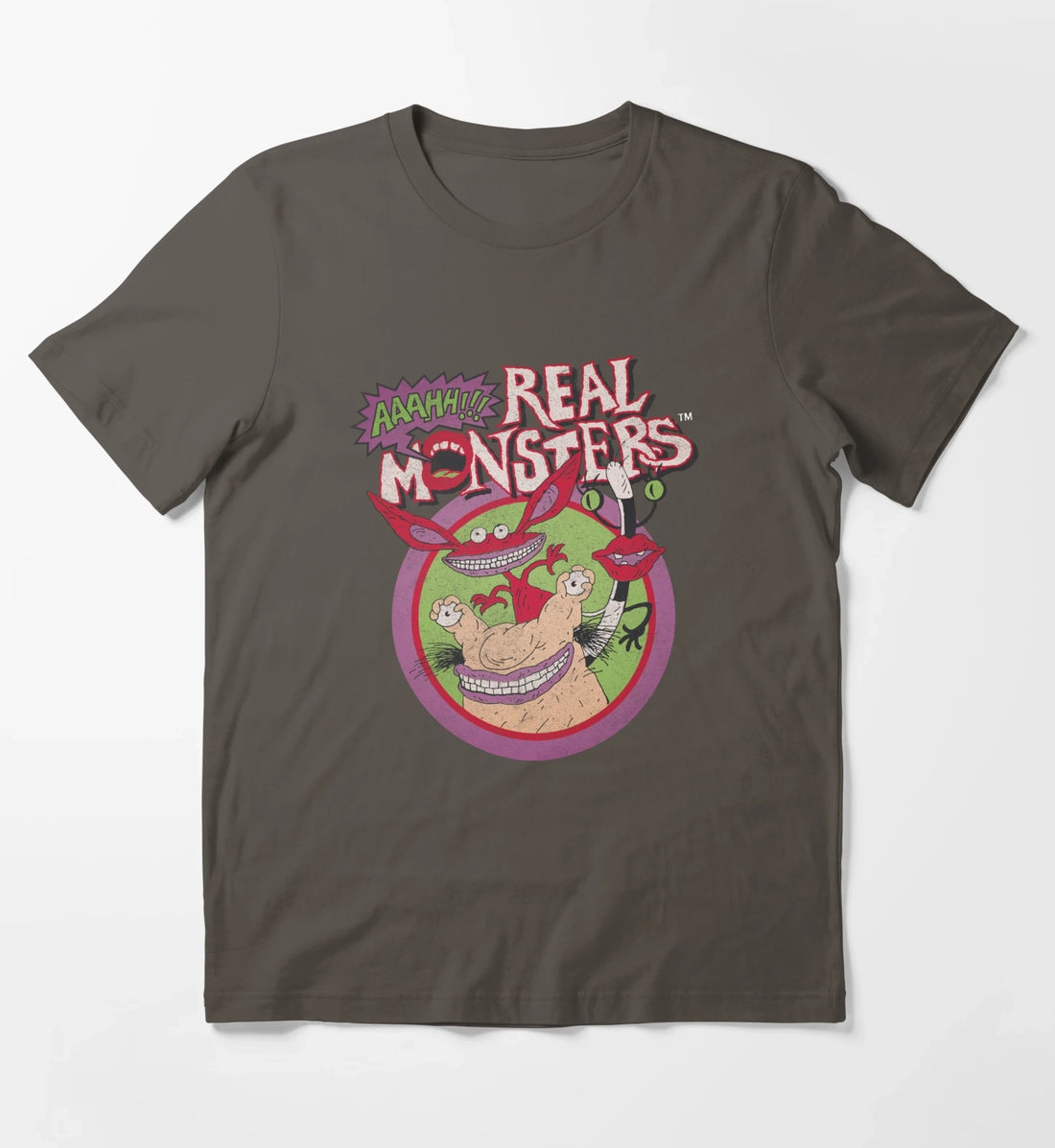 Aaahh Real Monsters Group Shot Classic Retro Logo T-Shirt Dark Grey