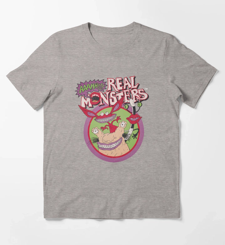 Aaahh Real Monsters Group Shot Classic Retro Logo T-Shirt Heather Grey