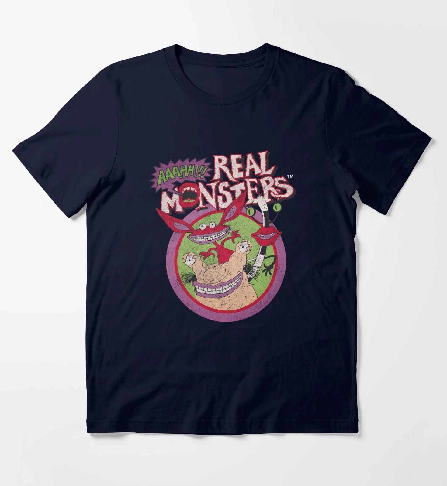 Aaahh Real Monsters Group Shot Classic Retro Logo T-Shirt Navy