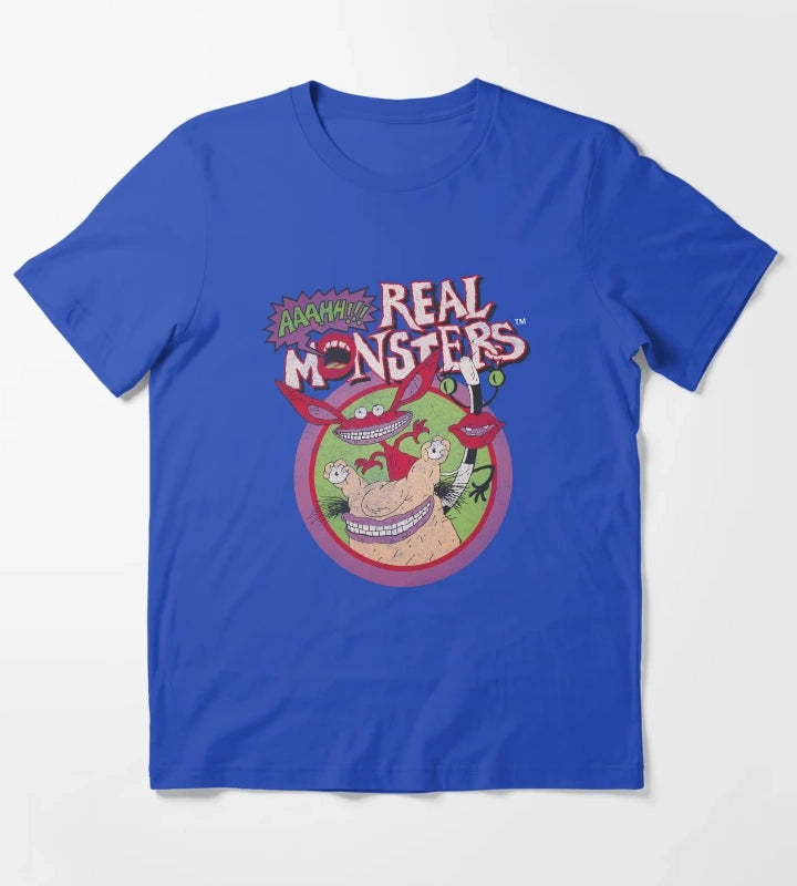 Aaahh Real Monsters Group Shot Classic Retro Logo T-Shirt Blue