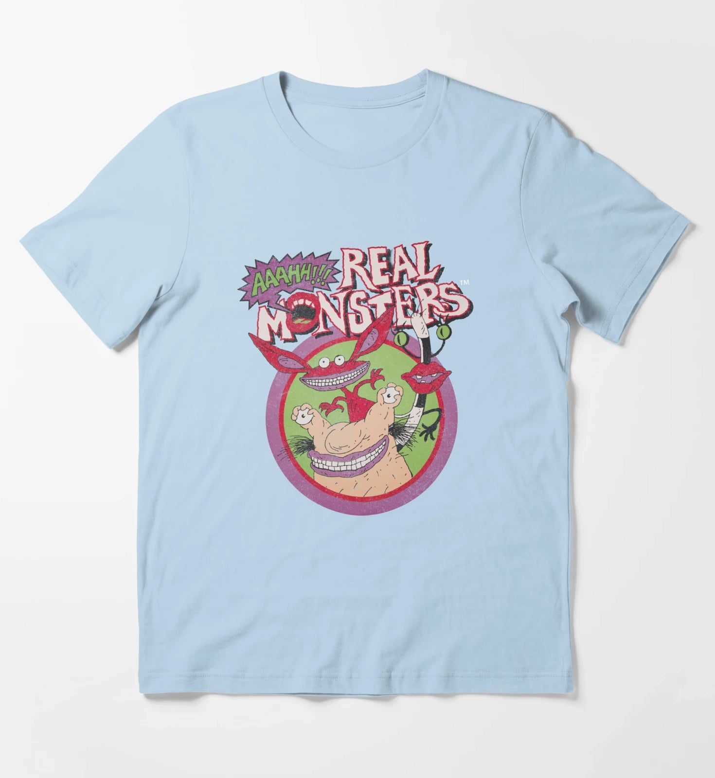 Aaahh Real Monsters Group Shot Classic Retro Logo T-Shirt Sky Blue