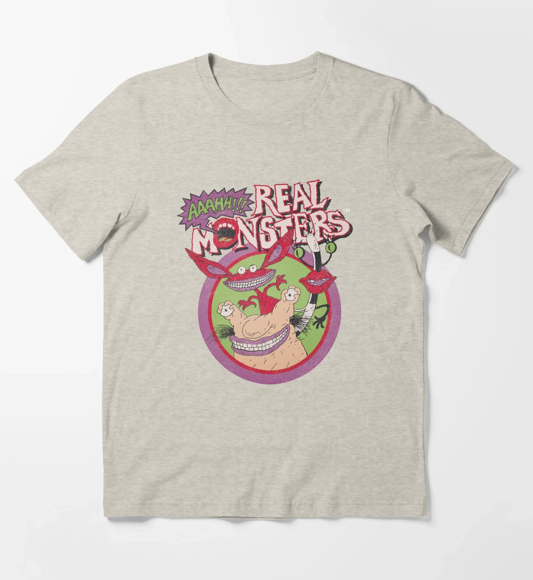 Aaahh Real Monsters Group Shot Classic Retro Logo T-Shirt Cream