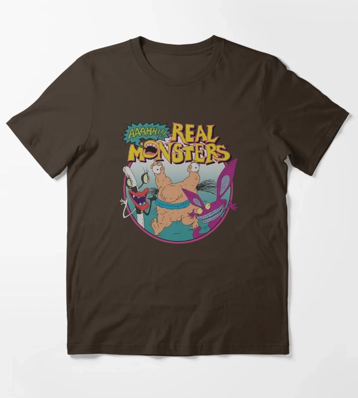 Aaahh Real Monsters Group Shot Title Logo T-Shirt Brown