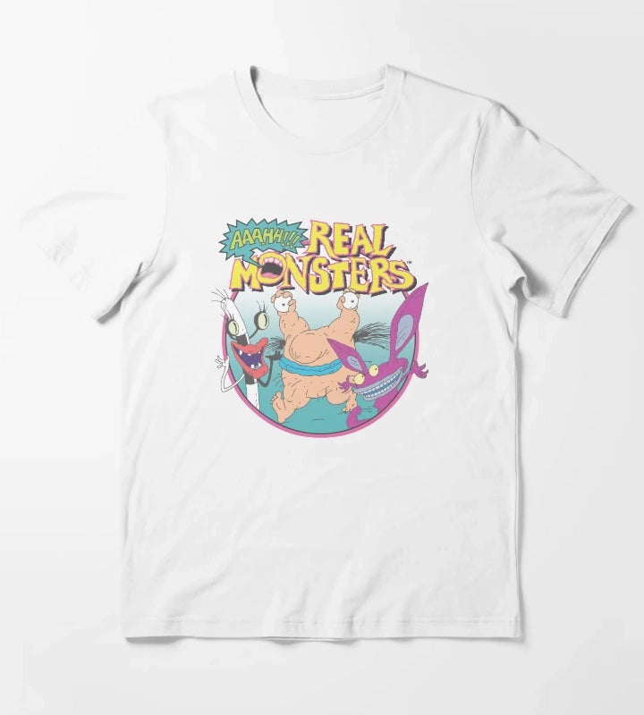 Aaahh Real Monsters Group Shot Title Logo T-Shirt White