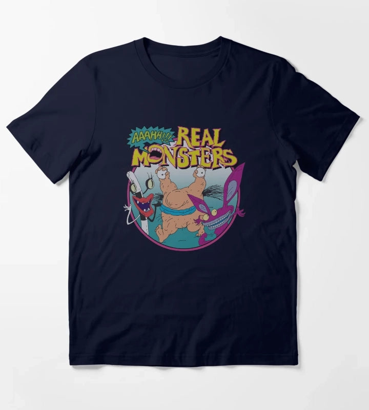 Aaahh Real Monsters Group Shot Title Logo T-Shirt Navy