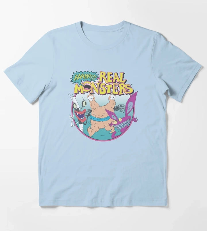 Aaahh Real Monsters Group Shot Title Logo T-Shirt Sky Blue