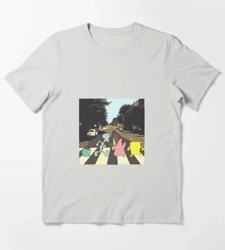 Abbey Road Spongebob Style T-Shirt Light Grey