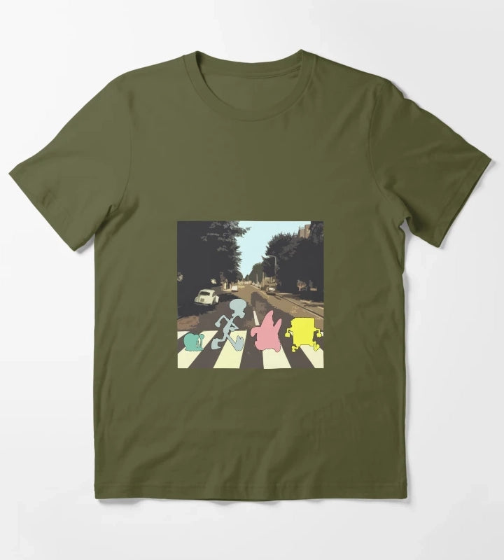 Abbey Road Spongebob Style T-Shirt Olive Green