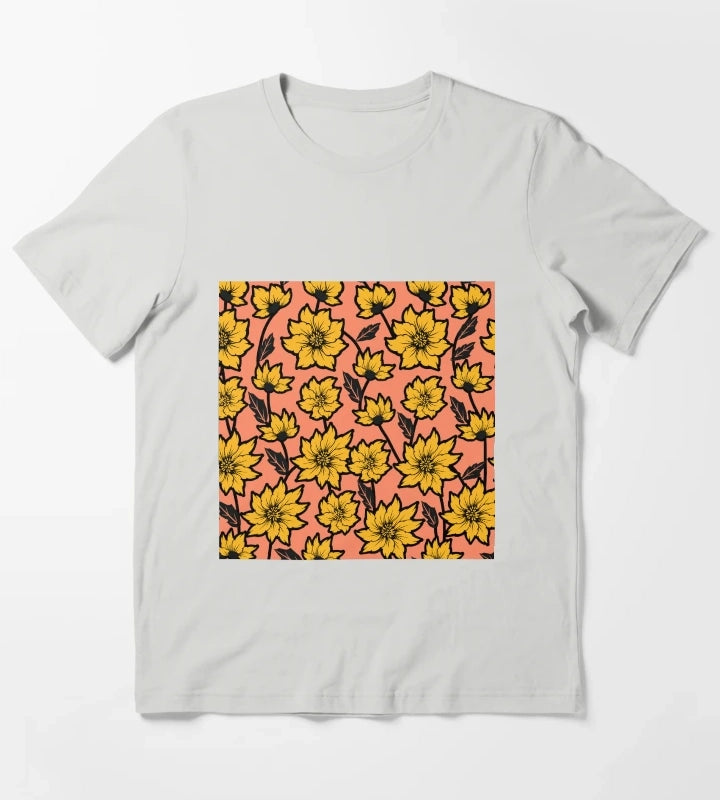 African Daisy Pattern T-Shirt Light Grey