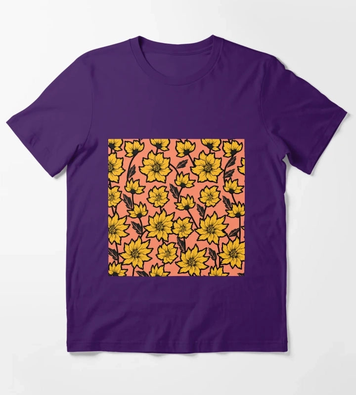African Daisy Pattern T-Shirt Purple