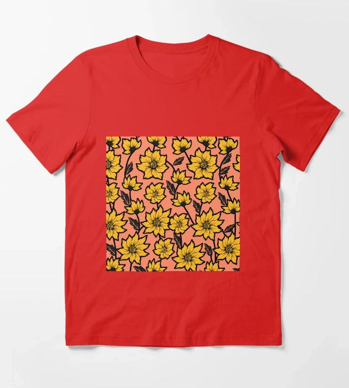 African Daisy Pattern T-Shirt Red