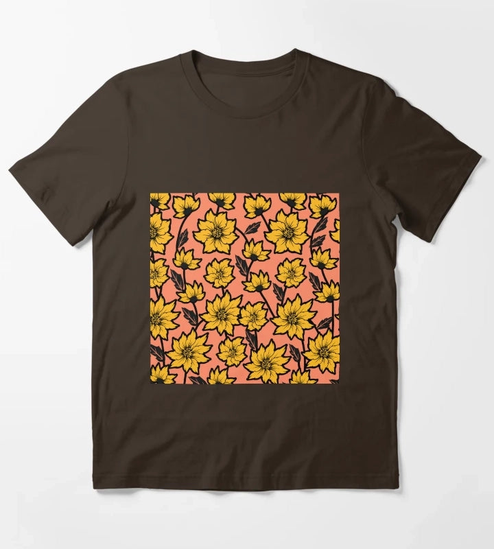 African Daisy Pattern T-Shirt Brown