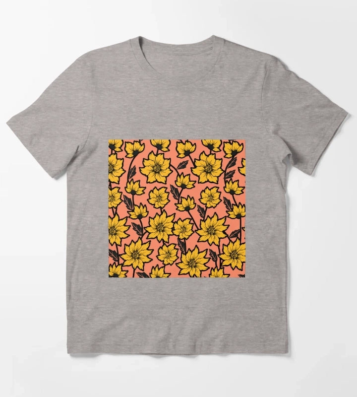 African Daisy Pattern T-Shirt Heather Grey