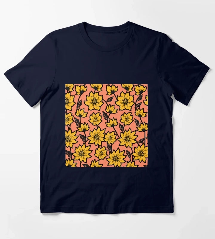 African Daisy Pattern T-Shirt Navy