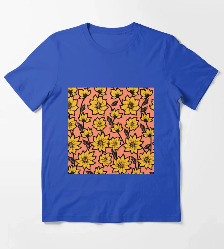 African Daisy Pattern T-Shirt Blue