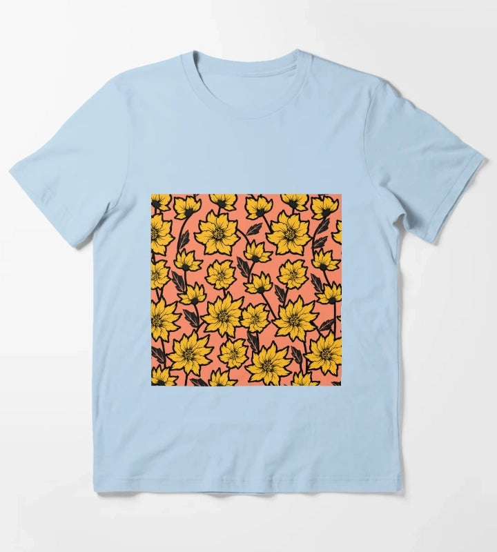 African Daisy Pattern T-Shirt Sky Blue