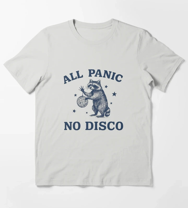 All Panic No Disco Raccoon Funny Retro Animal T-Shirt Light Grey