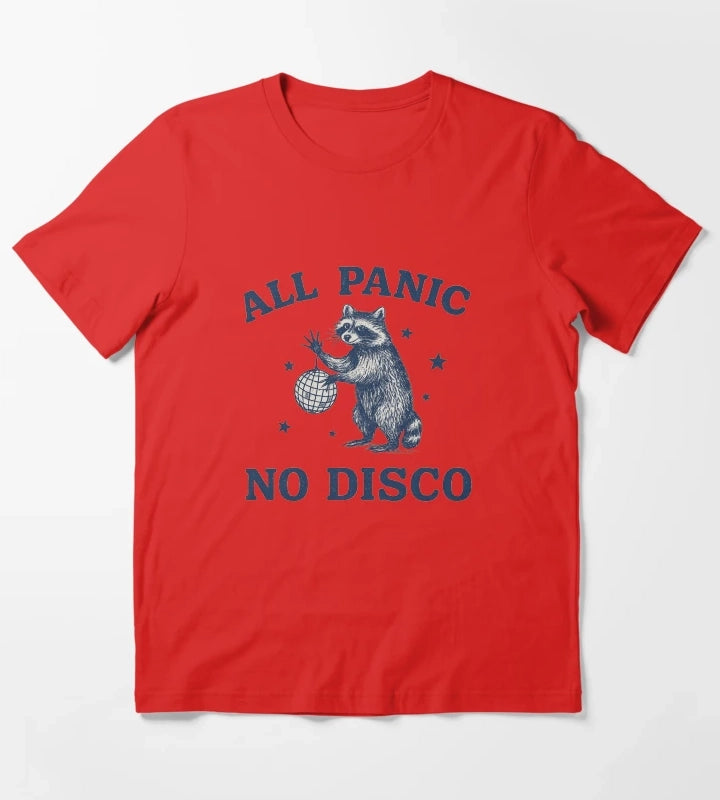 All Panic No Disco Raccoon Funny Retro Animal T-Shirt Red