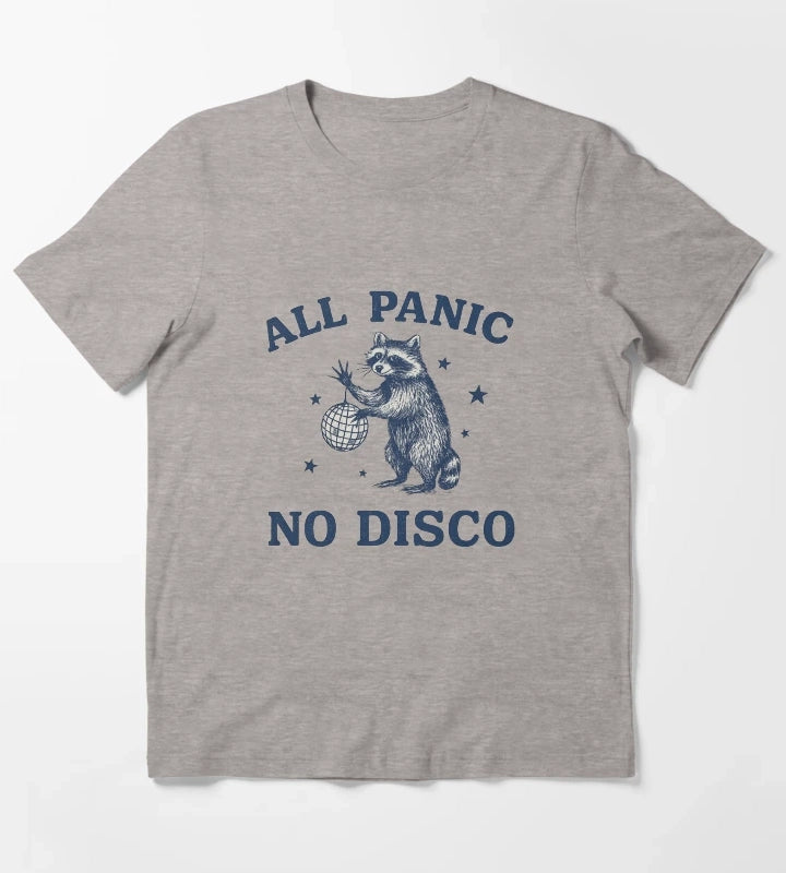 All Panic No Disco Raccoon Funny Retro Animal T-Shirt Heather Grey