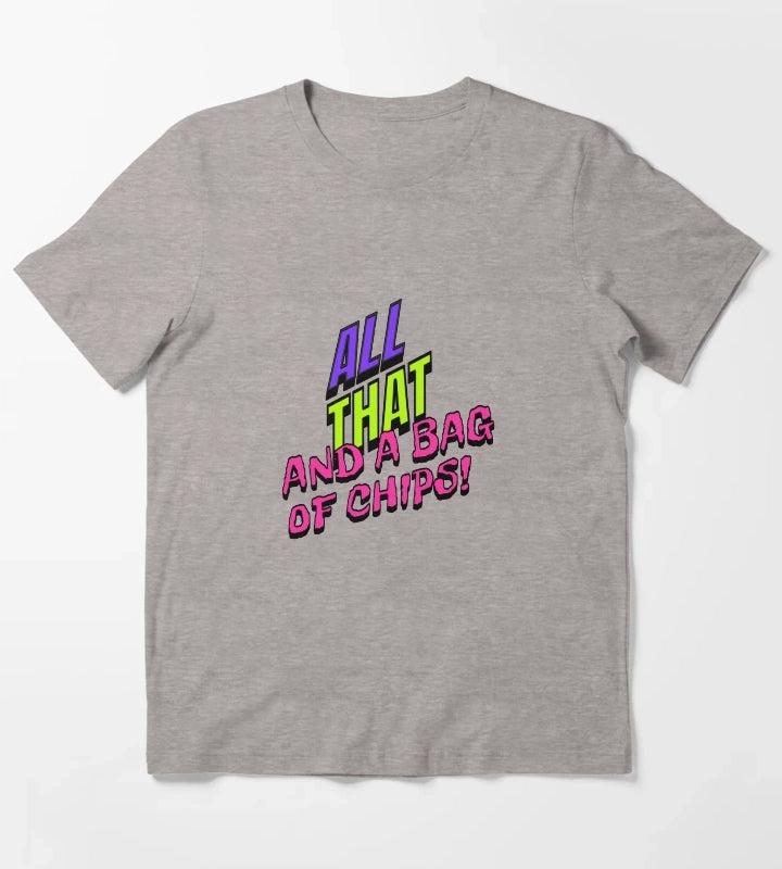 All That And A Bag Of Chips Retro 90s Design Neon Throwback Typography T-Shirt Heather Grey