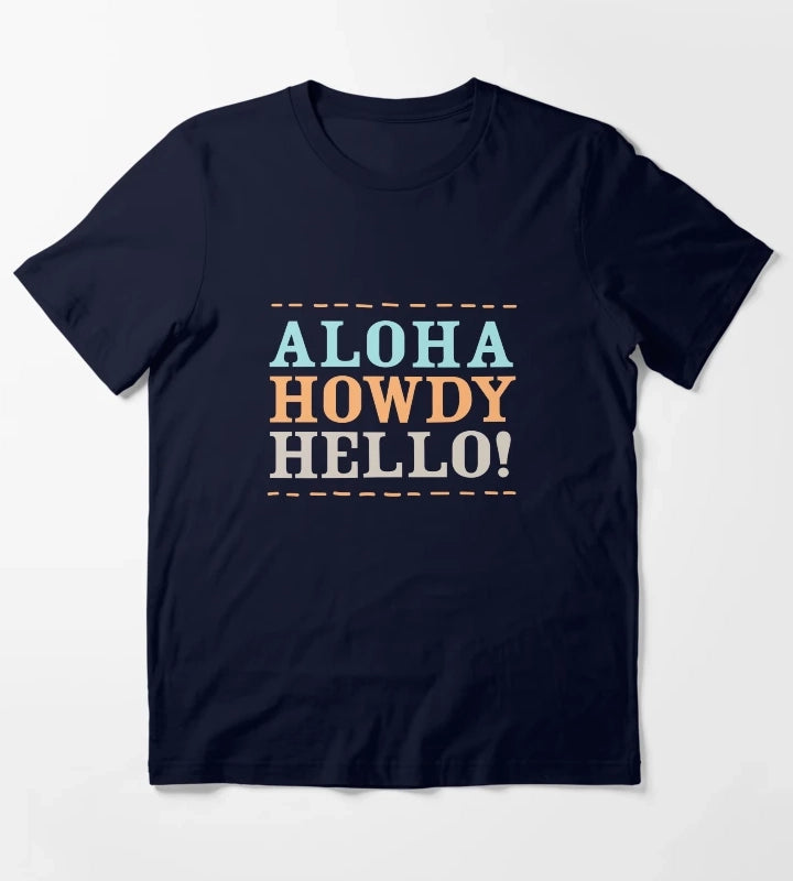 Aloha Howdy and Hello Black T-Shirt Navy