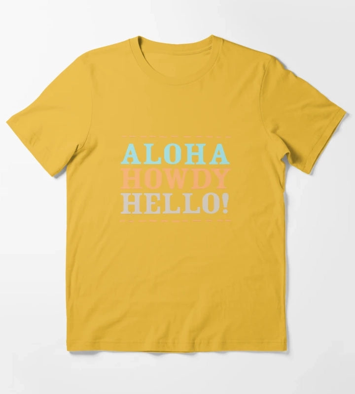 Aloha Howdy and Hello Black T-Shirt Yellow