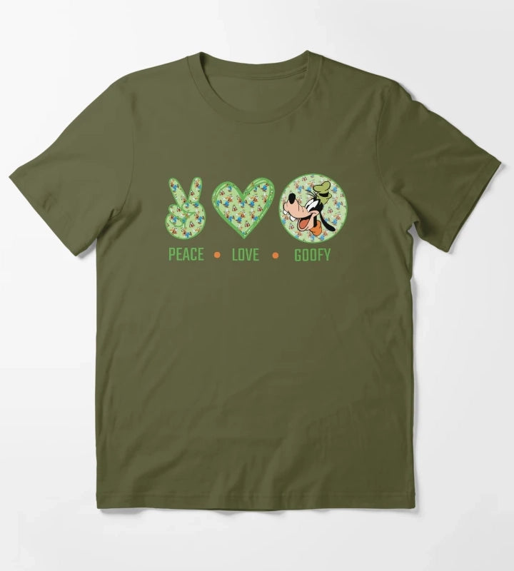 Amazing Peace Love Goofy design T-Shirt Olive Green
