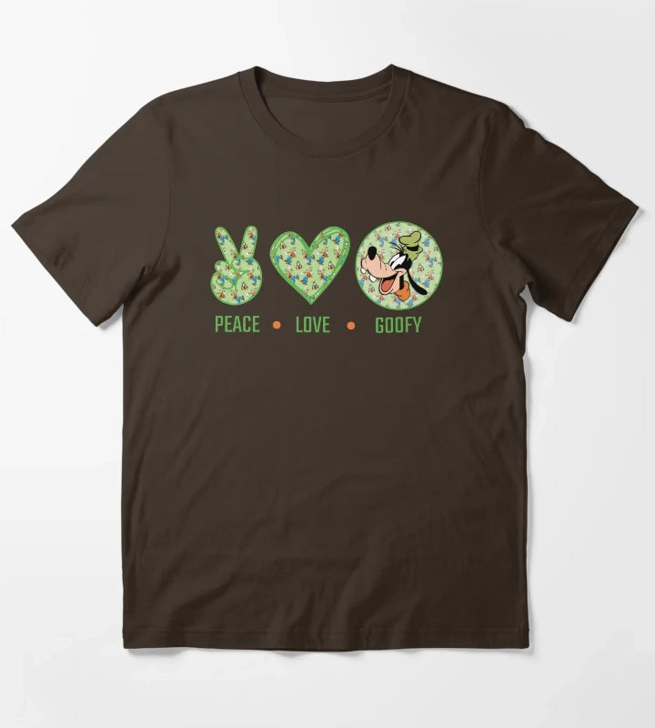 Amazing Peace Love Goofy design T-Shirt Brown