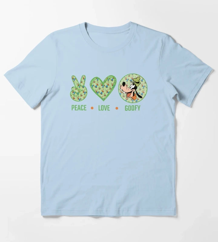 Amazing Peace Love Goofy design T-Shirt Sky Blue
