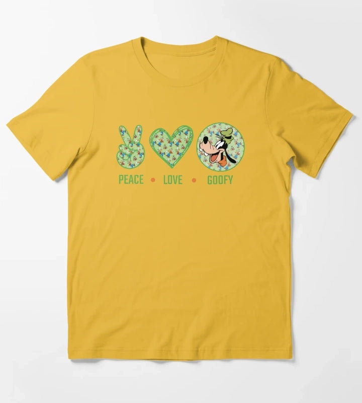 Amazing Peace Love Goofy design T-Shirt Yellow