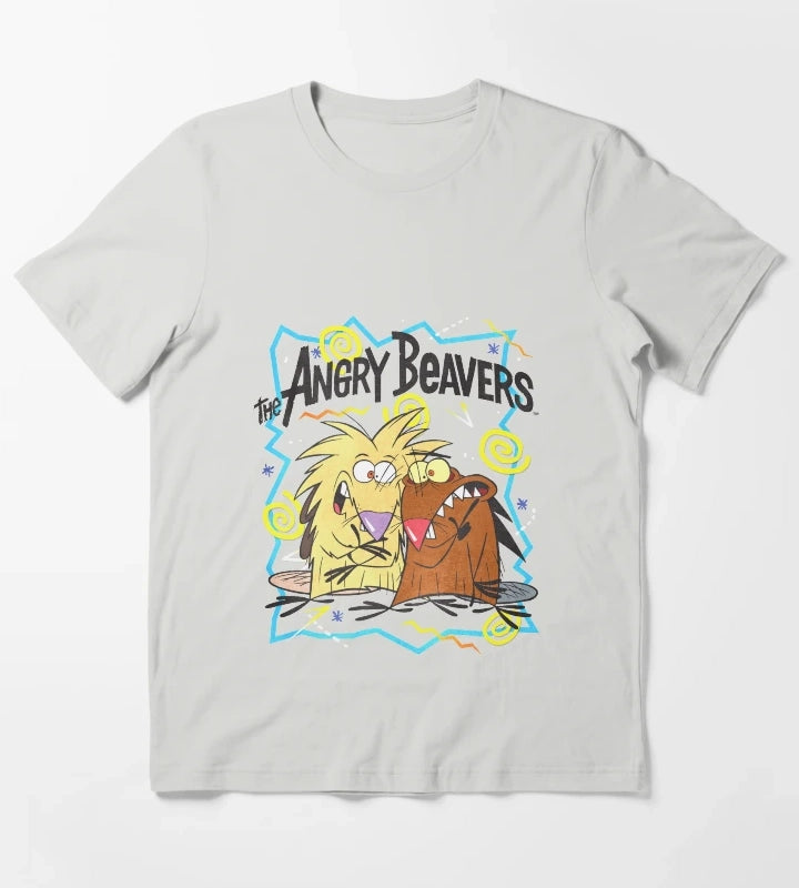 Angry Beavers Characters 90s Graphics T-Shirt Light Grey