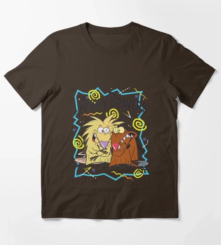 Angry Beavers Characters 90s Graphics T-Shirt Brown