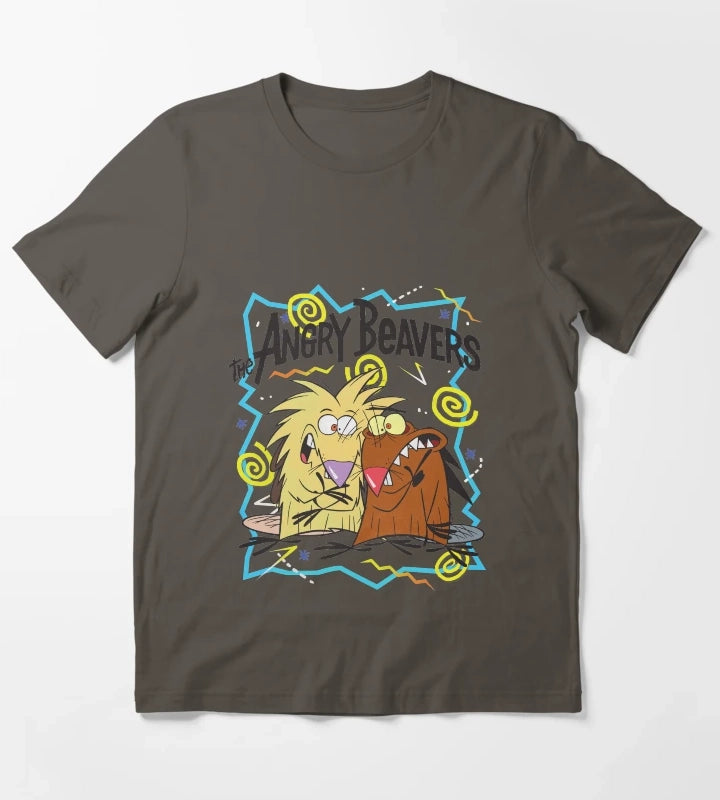 Angry Beavers Characters 90s Graphics T-Shirt Dark Grey