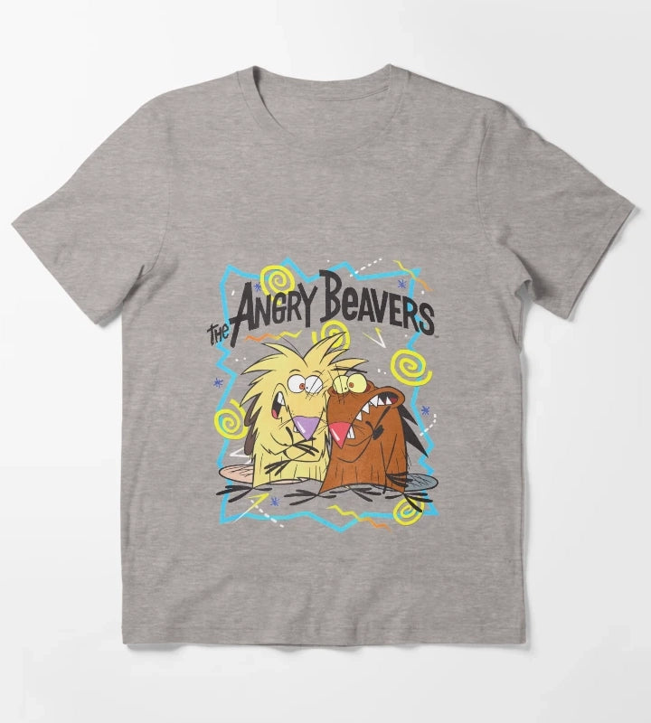 Angry Beavers Characters 90s Graphics T-Shirt Heather Grey