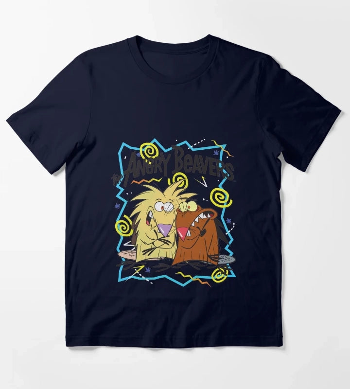 Angry Beavers Characters 90s Graphics T-Shirt Navy
