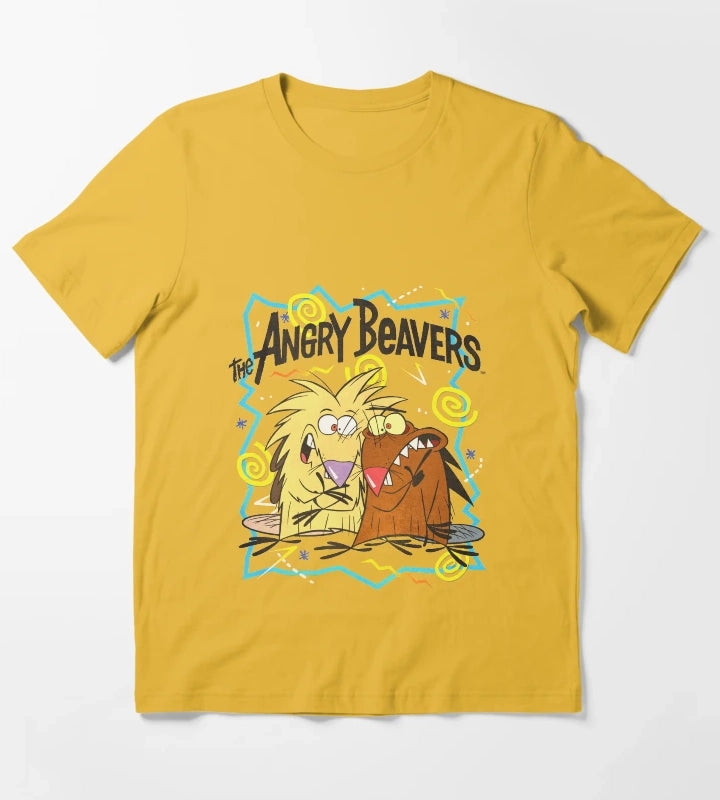 Angry Beavers Characters 90s Graphics T-Shirt Yellow