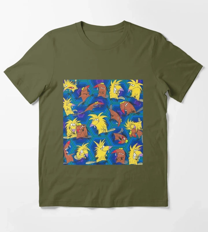 Angry Beavers Norbert and Daggett Nickelodeon T-Shirt Olive Green