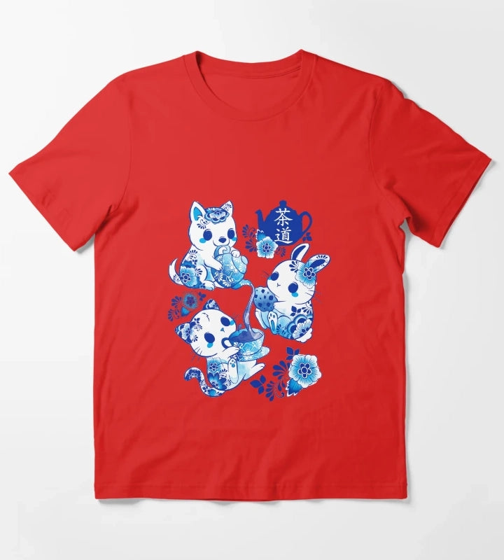Animals Tea Ceremony T-Shirt Red