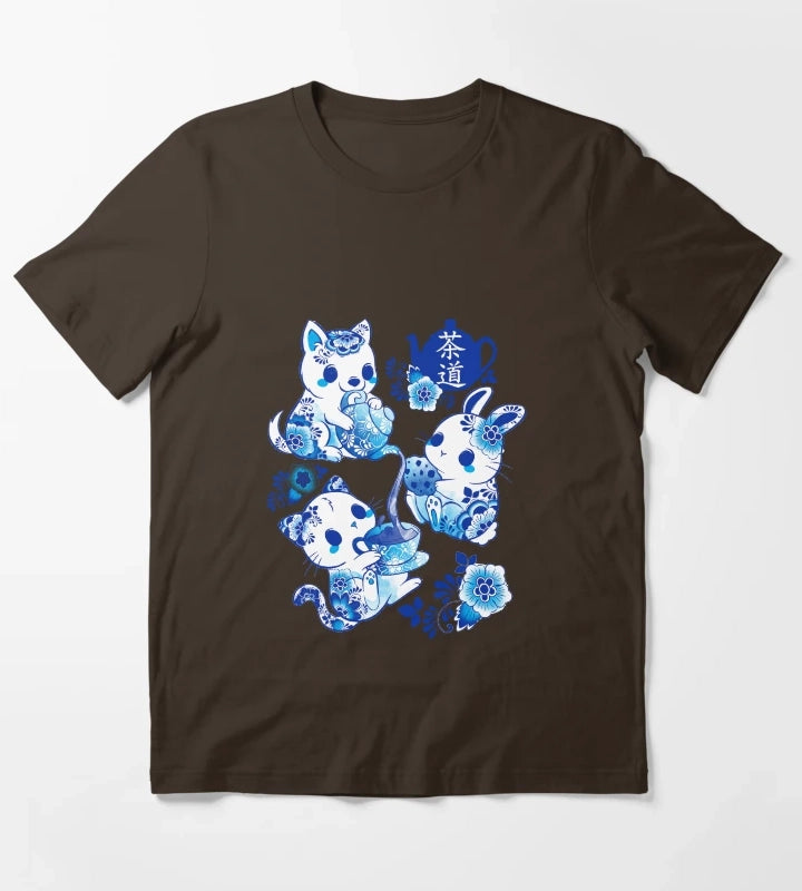 Animals Tea Ceremony T-Shirt Brown