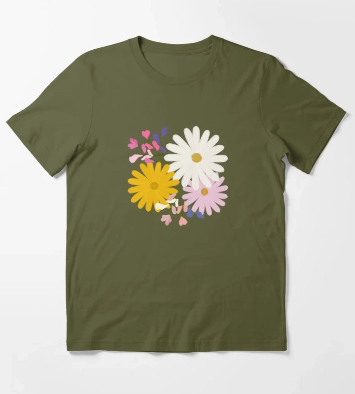 April Birth Flowers Bouquet T-Shirt Olive Green