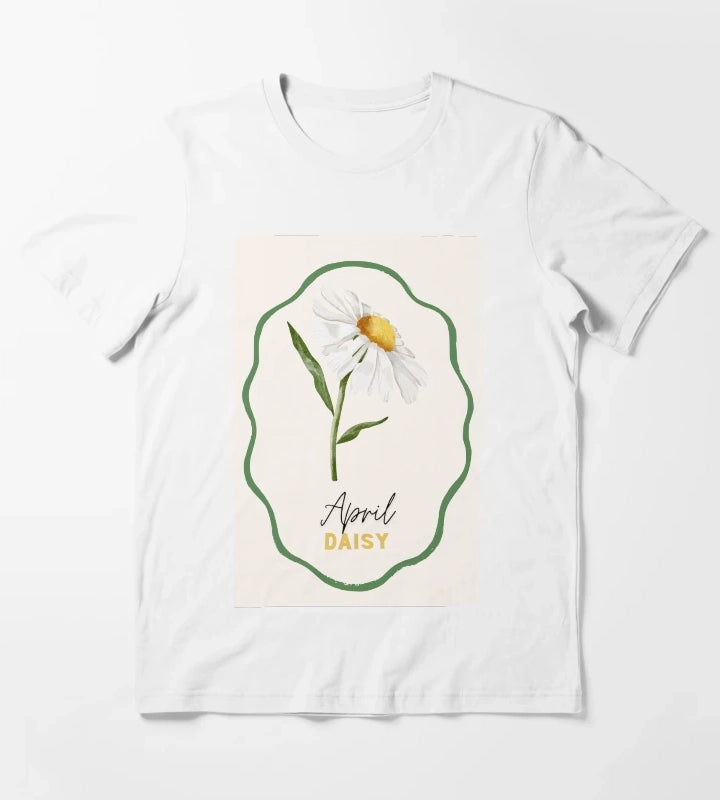 April Daisy Birth Month Flower Watercolor Design T-Shirt White
