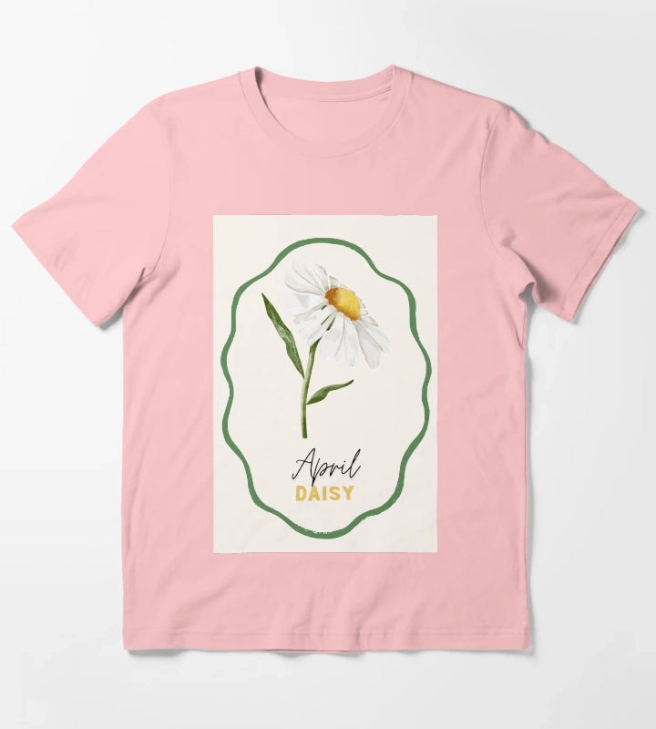 April Daisy Birth Month Flower Watercolor Design T-Shirt Dark Grey