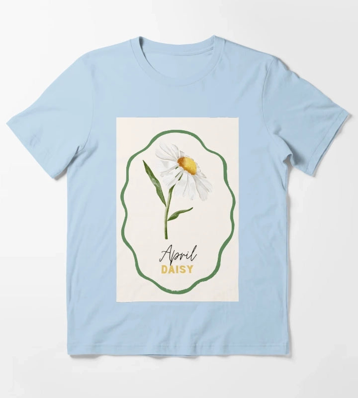 April Daisy Birth Month Flower Watercolor Design T-Shirt Sky Blue