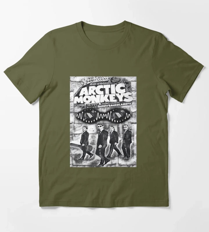 Arctic Monkeys 90s Vintage Rock Pop Music Band 14 T-Shirt Olive Green