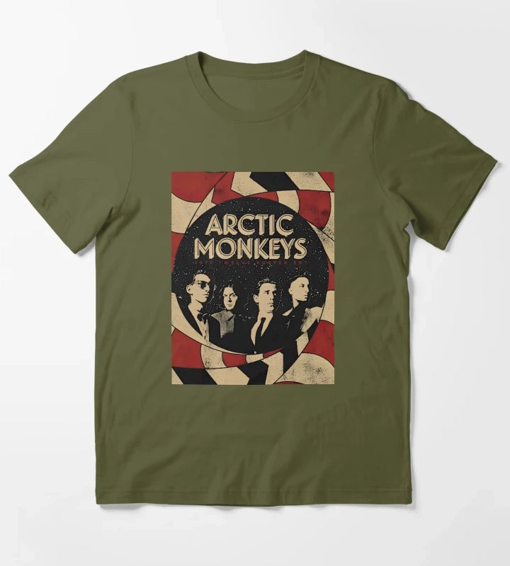 Arctic Monkeys 90s Vintage Rock Pop Music Band 18 T-Shirt Olive Green