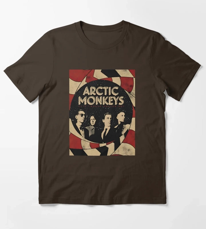 Arctic Monkeys 90s Vintage Rock Pop Music Band 18 T-Shirt Brown