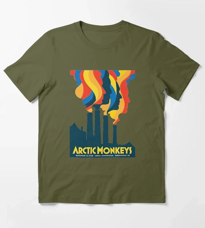 Arctic Monkeys 90s Vintage Rock Pop Music Band 21 T-Shirt Olive Green